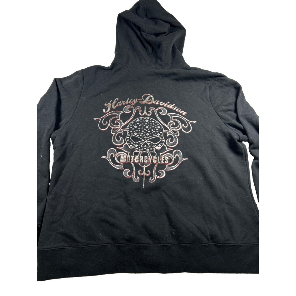 Harley-Davidson Women Black Full Zip Fleece Hoodie Skull Graphic 2XL 2W 0827